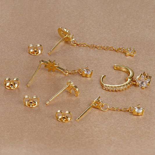 Five-piece Earings Set Chain Star Moon