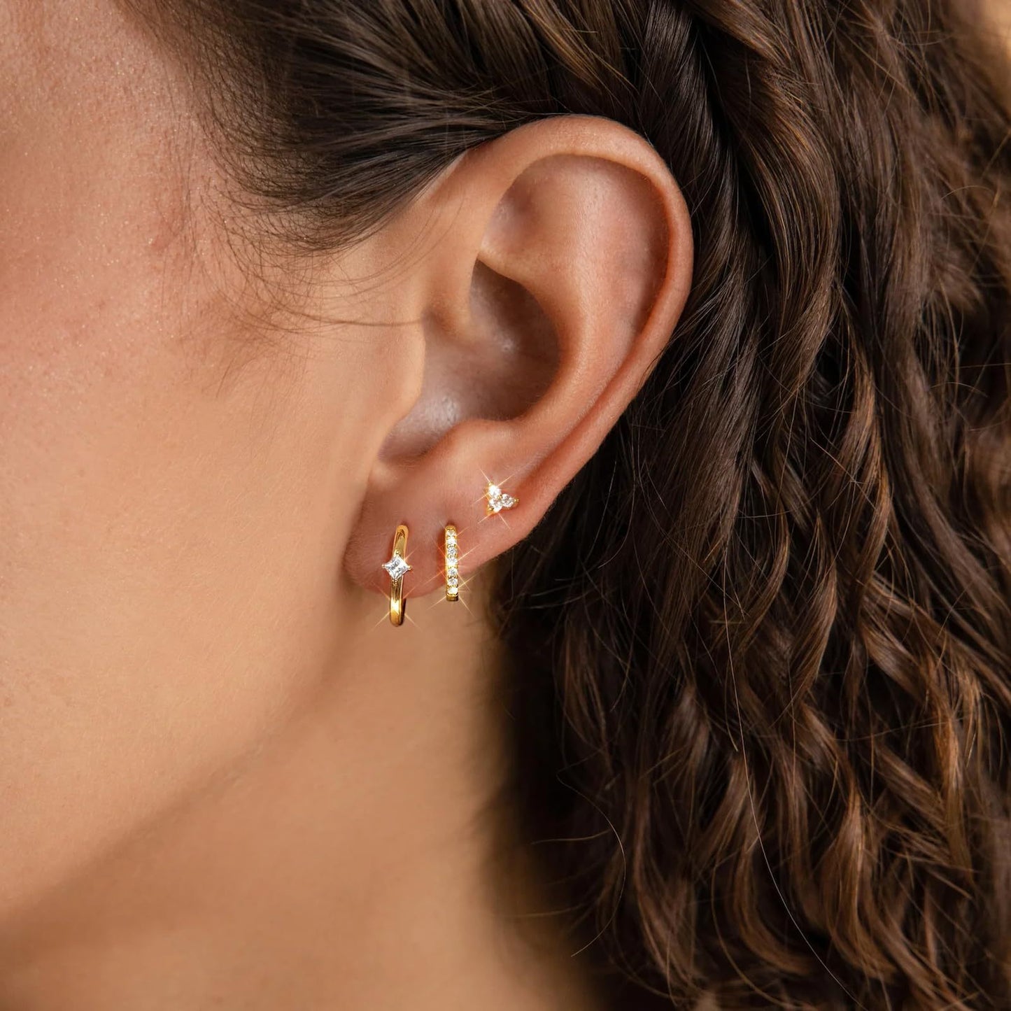 Four Eight-pointed Stars Inlaid Zircon Earings Set