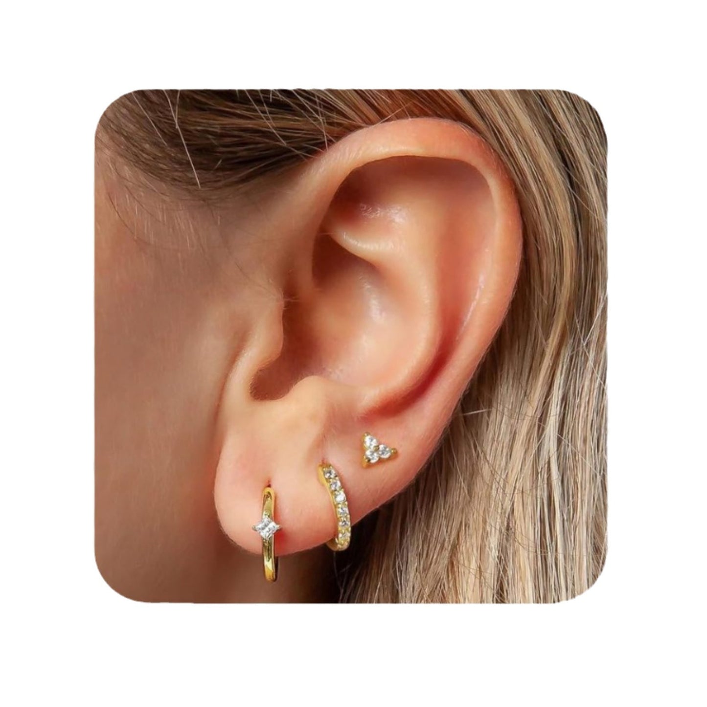 Four Eight-pointed Stars Inlaid Zircon Earings Set