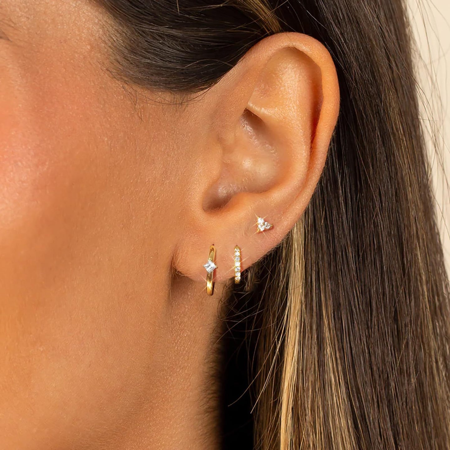 Four Eight-pointed Stars Inlaid Zircon Earings Set