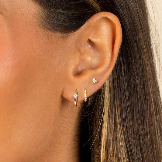 Four Eight-pointed Stars Inlaid Zircon Earings Set