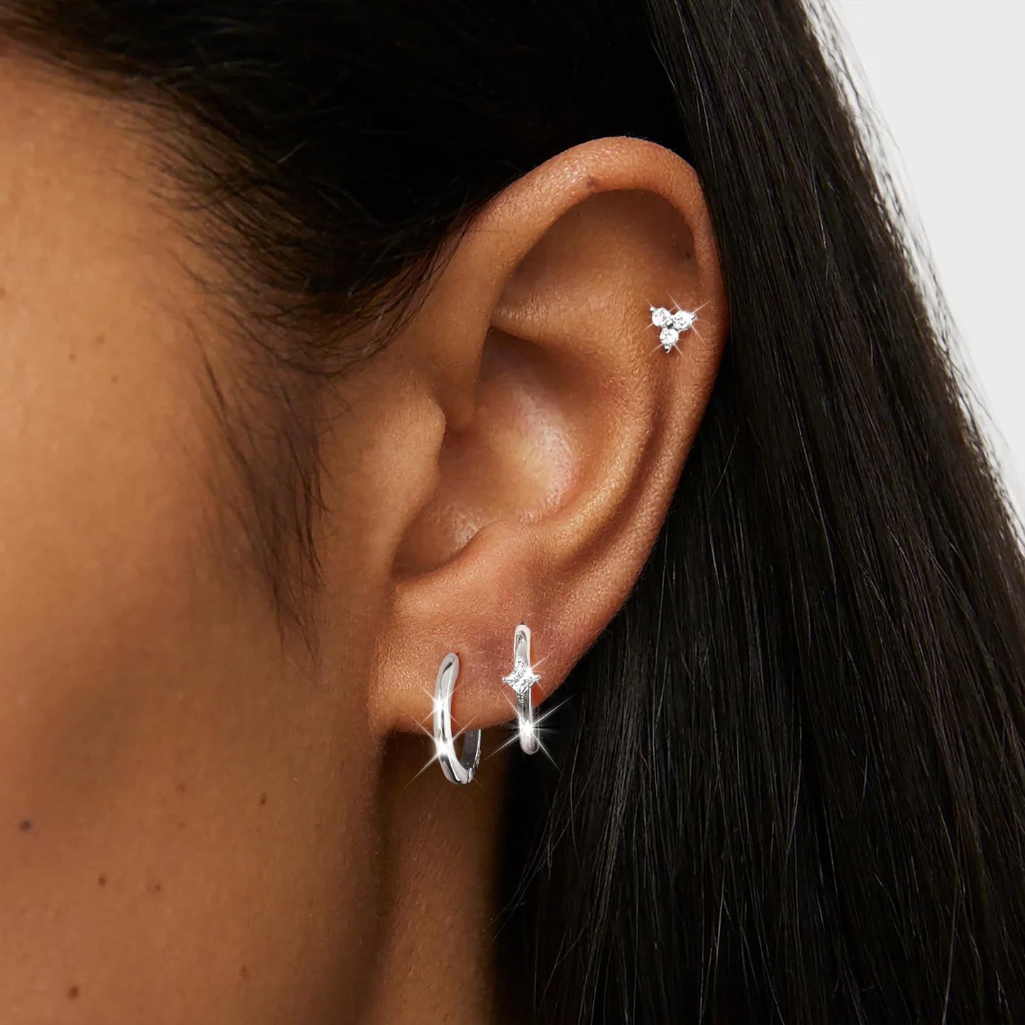 Four Eight-pointed Stars Inlaid Zircon Earings Set